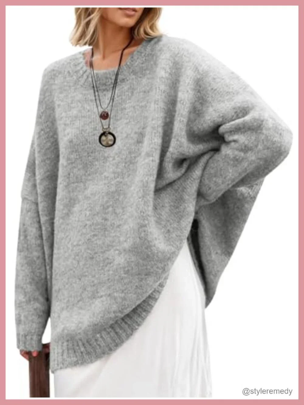 Women's Oversized Tunic Sweater Crew Neck Chunky Knit Soft Pullover